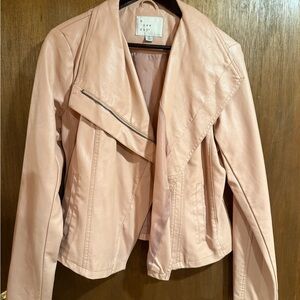 Pink Leather Jacket with Draped Collar and Relaxed Fit